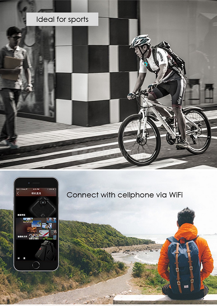 Foream Compass Mini WiFi Action Camera Ambarella A7 8.0MP CMOS Image Sensor 78 Degree View Angle 750mAh Battery - Black