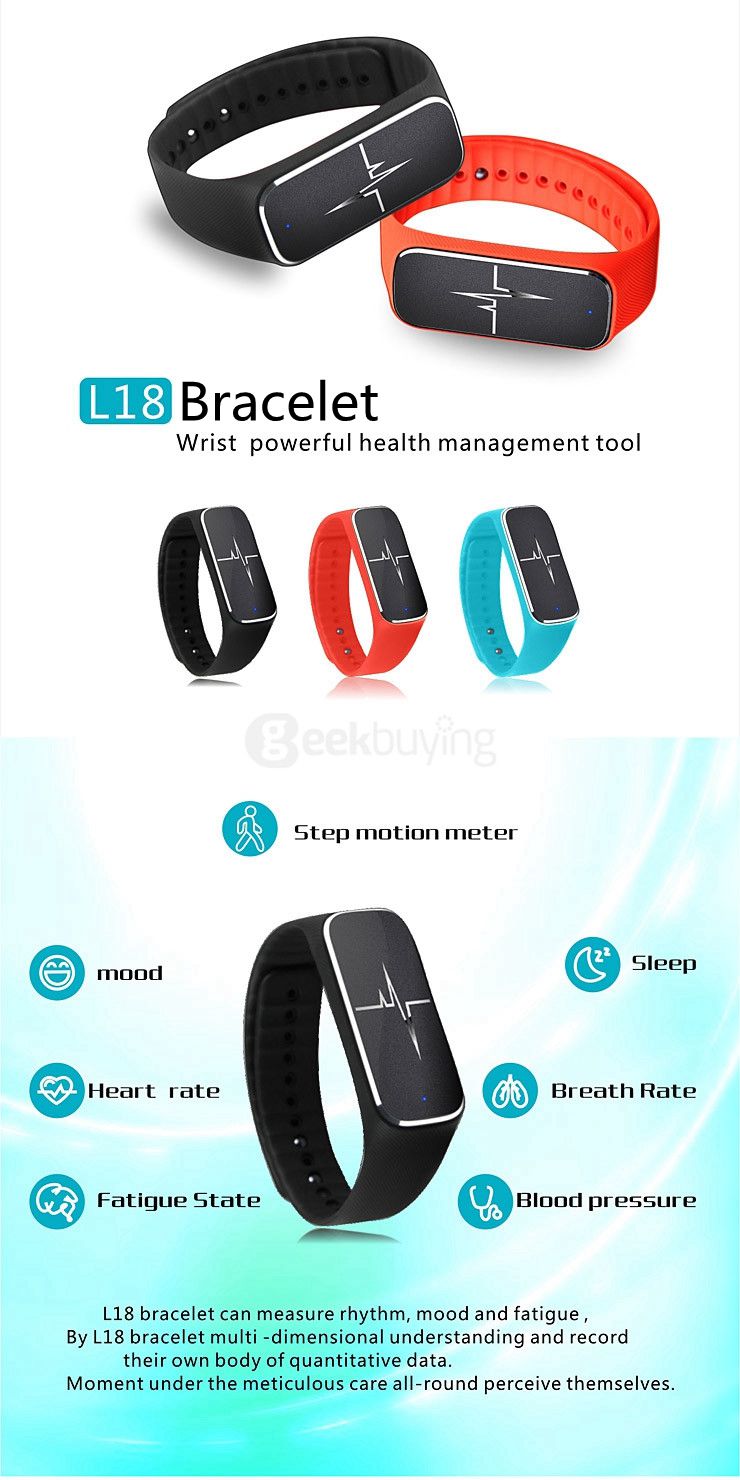 Makibes L18 IP54 Bluetooth Smart Bracelet BT4.0 Blood Pressure Heart Rate Fatigue State Tracker for Android Phones - Blue