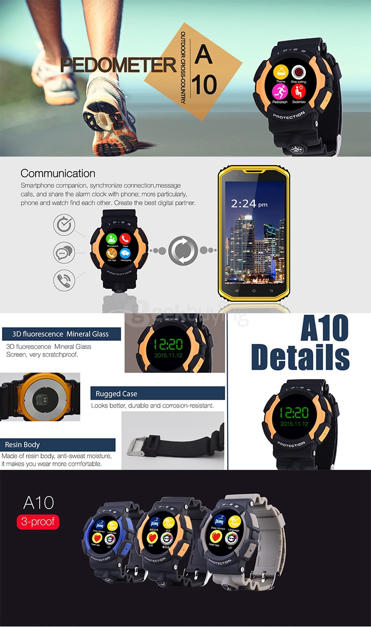 NO.1 A10 Bluetooth Outdoor Smart Watch MTK2502 1.22