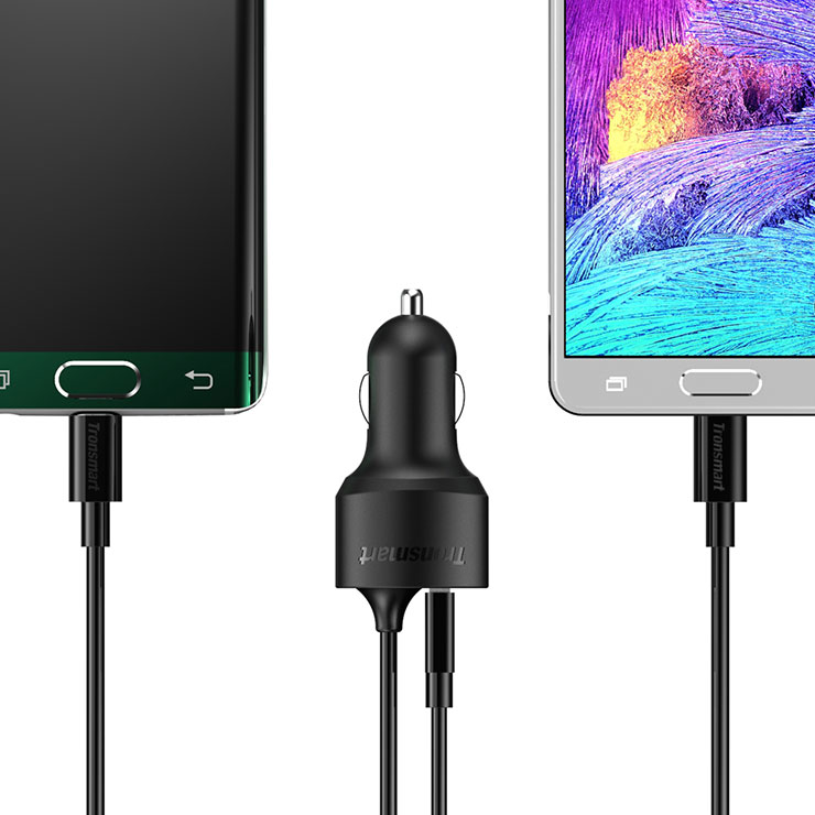 Tronsmart Quick Charge 2.0 VoltIQ 2 Ports 30W Rapid Car Charger for Samsung Galaxy HTC Sony Xiaomi LG Motorola - Black