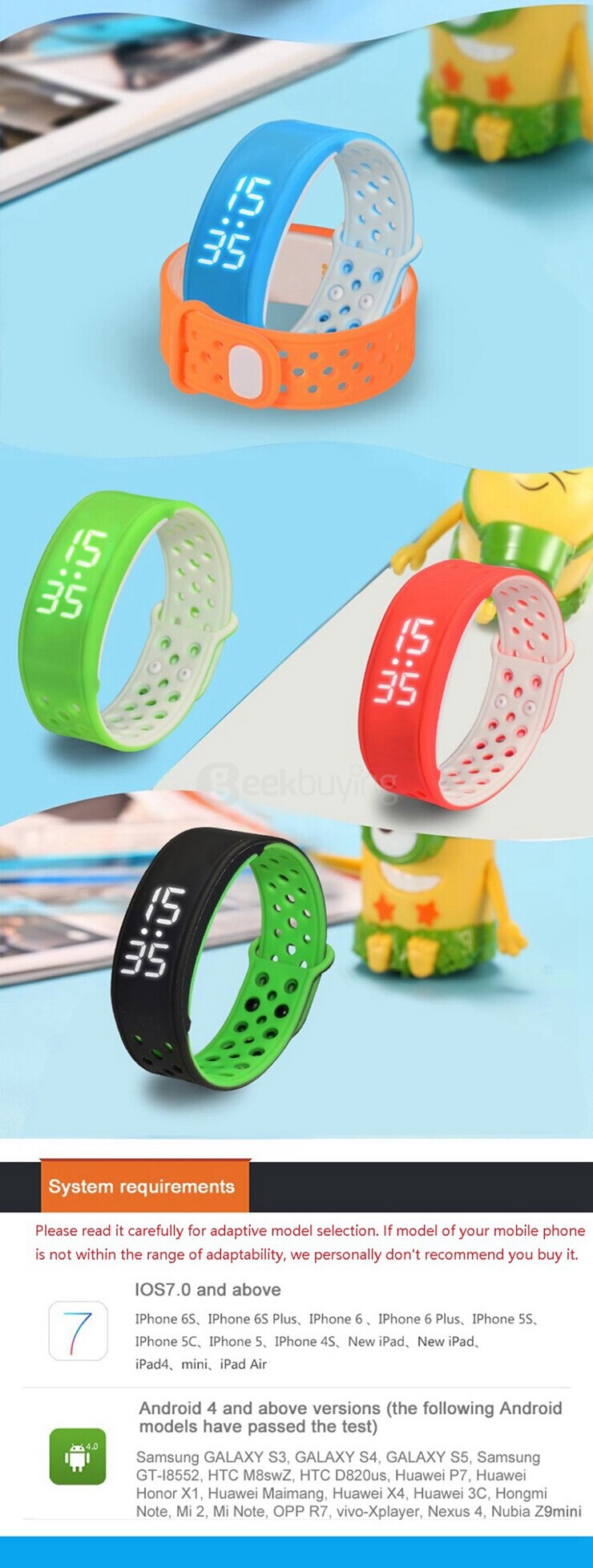 W9 Smart Bracelet Bluetooth 4.0 Wristband IP67 Waterproof Fitness Activity Tracker Pedometer Alarm Clock - Orange