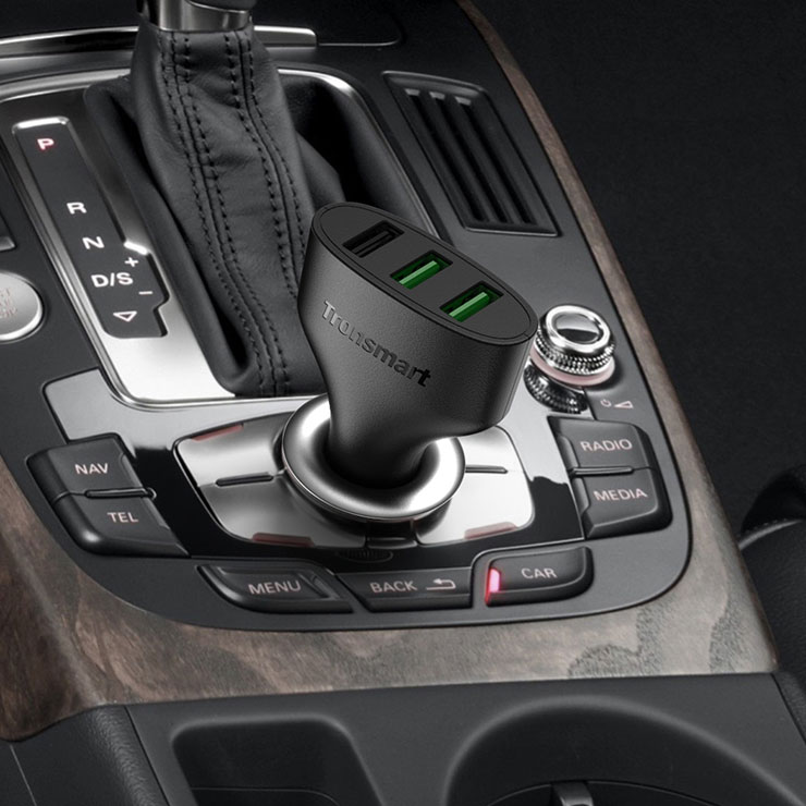 Tronsmart Quick Charge 2.0 VoltIQ 3 Ports 48W Rapid Car Charger for Samsung Galaxy HTC Sony Xiaomi LG Motorola - Black