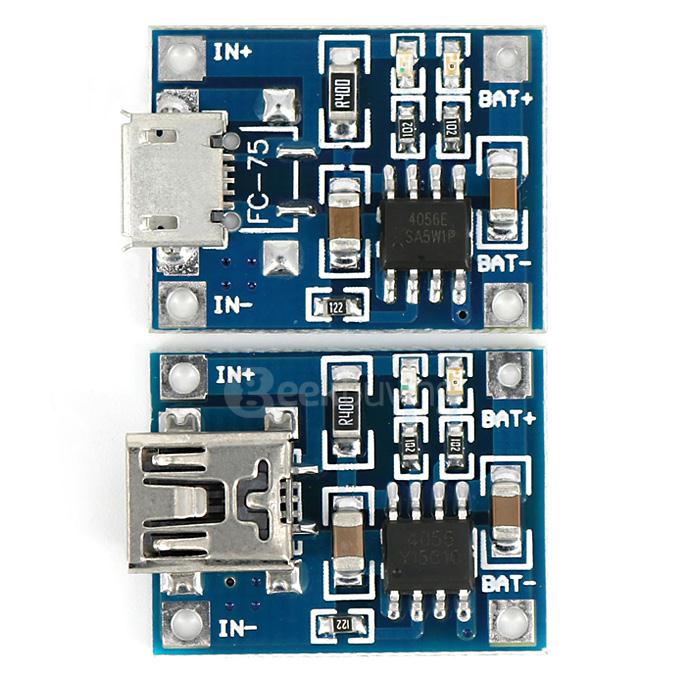 TP4056 3.7 Lithium Battery Charging Board Micro USB Charger Module + Mini USB Charger Module