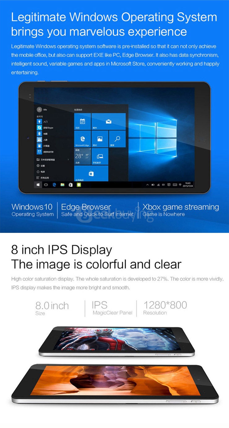 CHUWI Vi8 Plus Windows10 2GB/32GB 8 Inch Tablet PC Intel Cherry Trail Z8300 Quad Core 1.84GHz IPS 1280*800 HDMI Type-C - Black