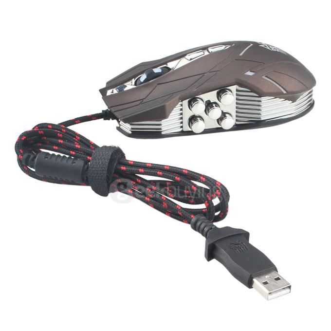 Jianshengyizu JS-X9 10 Key 500-1200-2400-3200DPI 4 Modes USB Wired LED Gaming Mouse - Brown Black