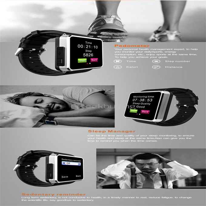 F1 MTK6260A Bluetooth Smart Watch GSM Phone Waterproof Wristwatch Sync Call SMS Pedometer Camera for Smartphone - Silver