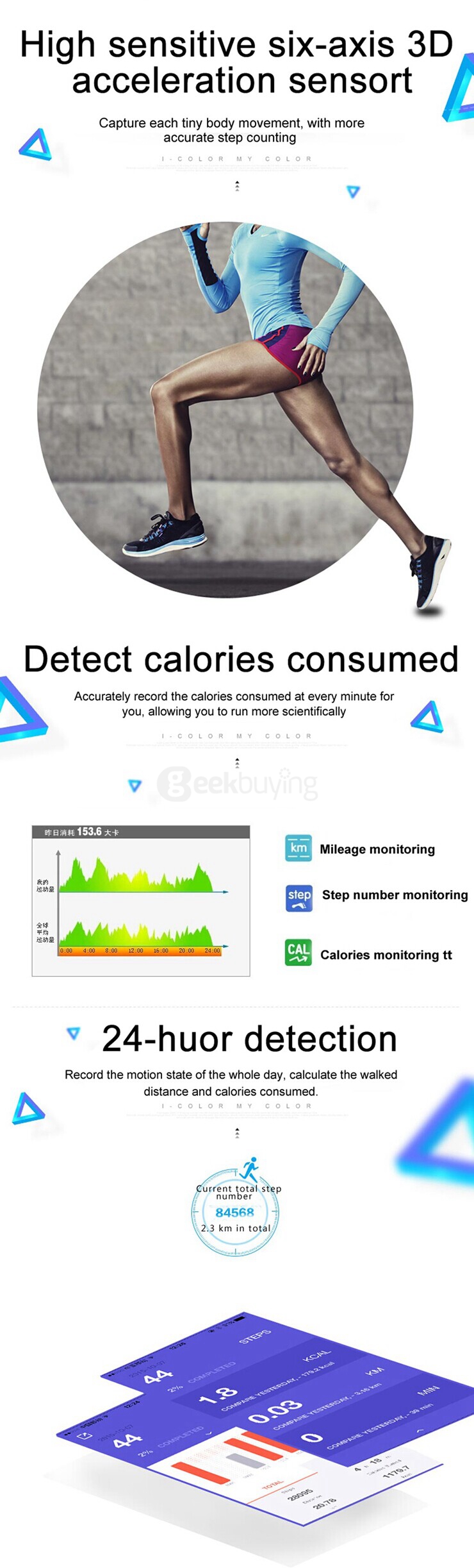 W9 Smart Bracelet Bluetooth 4.0 Wristband IP67 Waterproof Fitness Activity Tracker Pedometer Alarm Clock - Orange