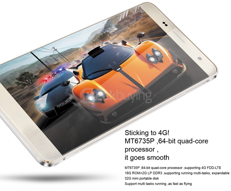 CUBOT H1 5.5inch IPS HD 4G FDD-LTE Android 5.1 2GB 16GB Smartphone 64bit MT6735P Quad Core 5200mAh Battery - Gold