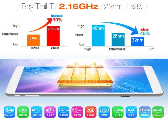 Teclast X98 Air II Android 4.4 9.7 Inch 2GB/32GB Tablet PC Intel Z3736F Quad Core 2.16GHz IPS 2048*1536 HDMI - White