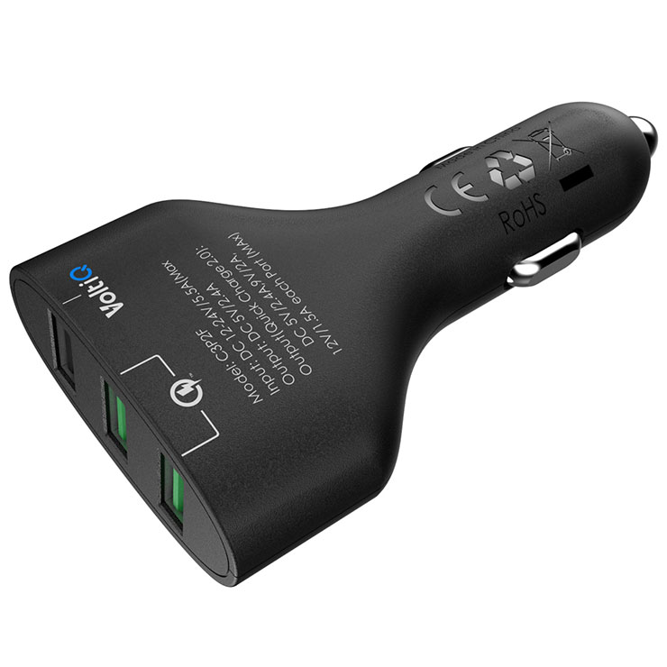 Tronsmart Quick Charge 2.0 VoltIQ 3 Ports 48W Rapid Car Charger for Samsung Galaxy HTC Sony Xiaomi LG Motorola - Black