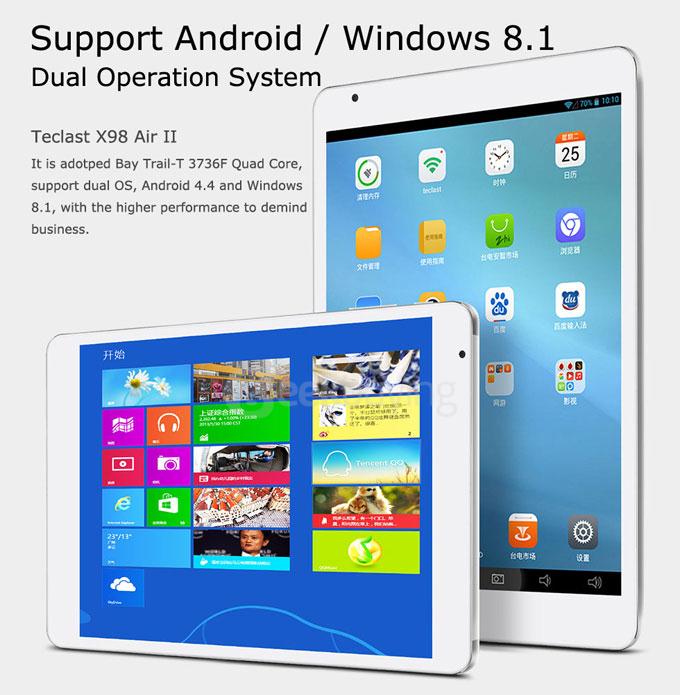 Teclast X98 Air II Android 4.4 9.7 Inch 2GB/32GB Tablet PC Intel Z3736F Quad Core 2.16GHz IPS 2048*1536 HDMI - White