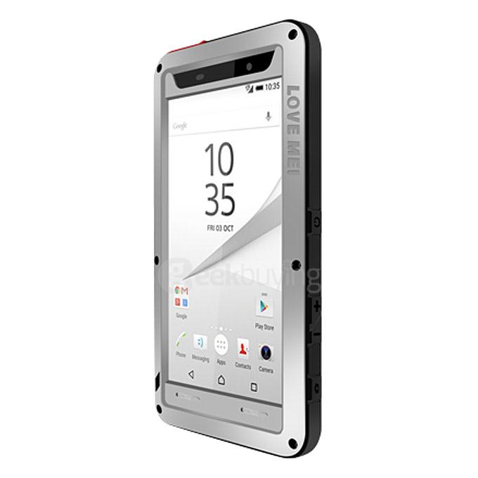 Lovemei Aluminum Powerful Shockproof Gorilla Glass Metal Case Protective Cover for SONY Xperia Z5 Premium 5.5inch - Silver