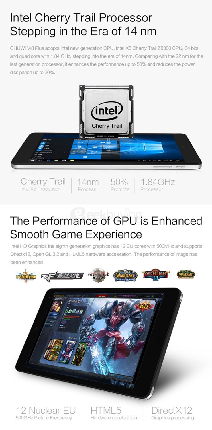 CHUWI Vi8 Plus Windows10 2GB/32GB 8 Inch Tablet PC Intel Cherry Trail Z8300 Quad Core 1.84GHz IPS 1280*800 HDMI Type-C - Black