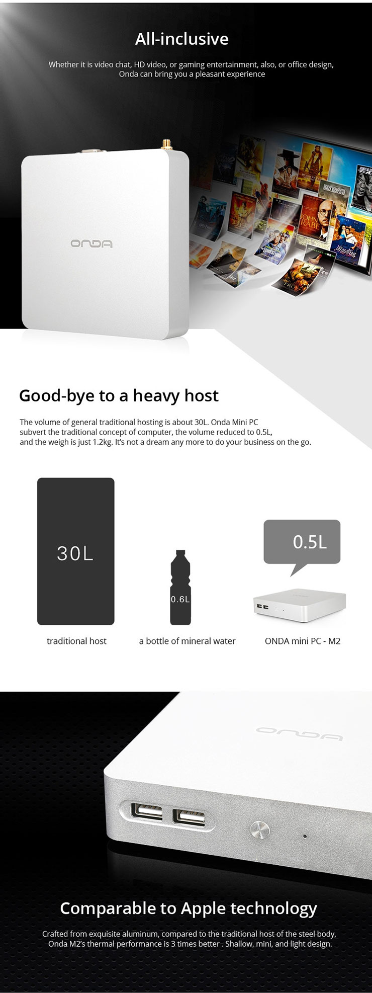 Onda M2 Mini PC Intel Pentium J1900 Quad Core 4GB DDR3 128GB SSD Hard Drive Supports Windows 10 Windows 8.1