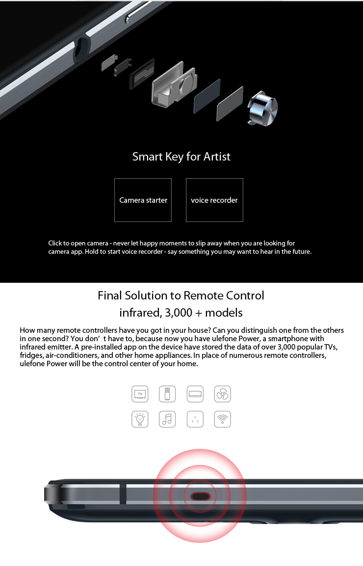 Ulefone Power 5.5inch FHD 4G LTE Android 5.1 3GB 16GB Smartphone 64bit MTK6753 Octa Core 13.0MP 6050mAh Touch ID with Silica Gel Case - White