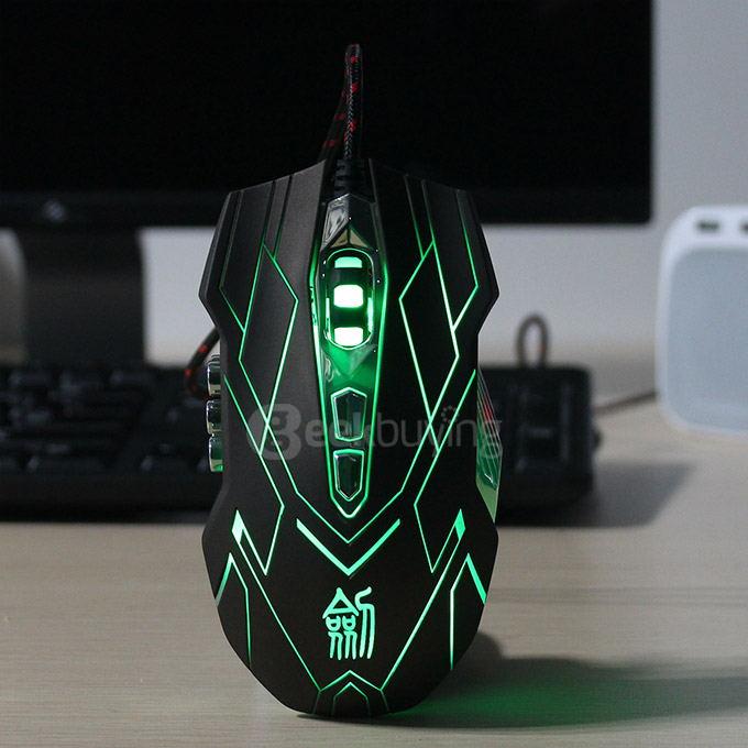 Jianshengyizu JS-X9 10 Key 500-1200-2400-3200DPI 4 Modes USB Wired LED Gaming Mouse - Brown Black