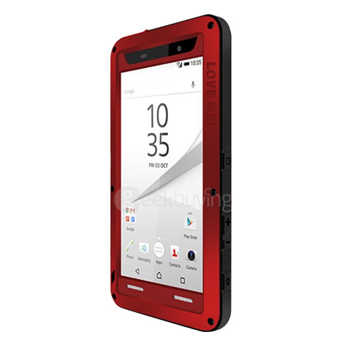 Lovemei Aluminum Powerful Shockproof Gorilla Glass Metal Case Protective Cover for SONY Xperia Z5 Premium 5.5inch - Red