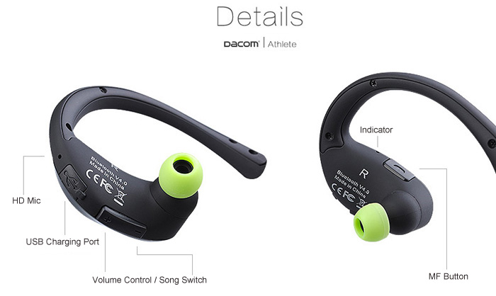 Dacom Athlete NFC Bluetooth Headset BT4.0 Wireless Stereo Headphone Music Earphones With MIC - Yellow