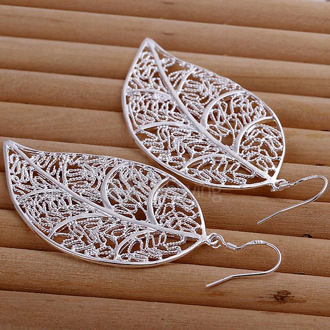 Simple Silver Leaf Shape Earrings Ear Pendants