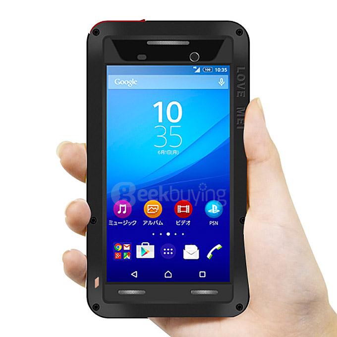 Lovemei Aluminum Powerful Shockproof Gorilla Glass Metal Case Protective Cover for SONY Xperia M5 - Black