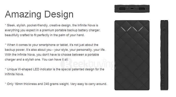 Kinkoo® Infinite Nova 10500mAh Multi-Output Power Bank External Battery for iPhone/iPad/Samsung/Mobile Devices - Black