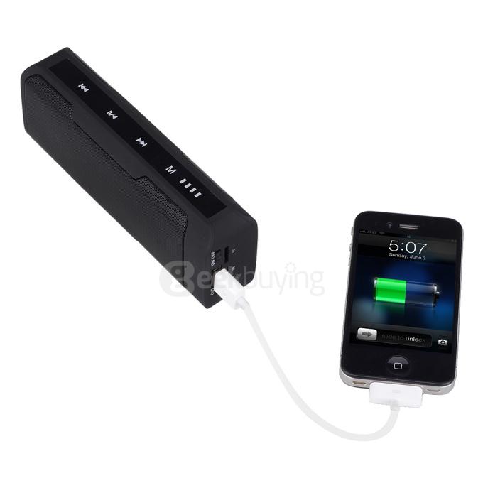 Bluetooth 3.0 Speaker 4000mA Power Bank Hands-free FM Music Player - Black