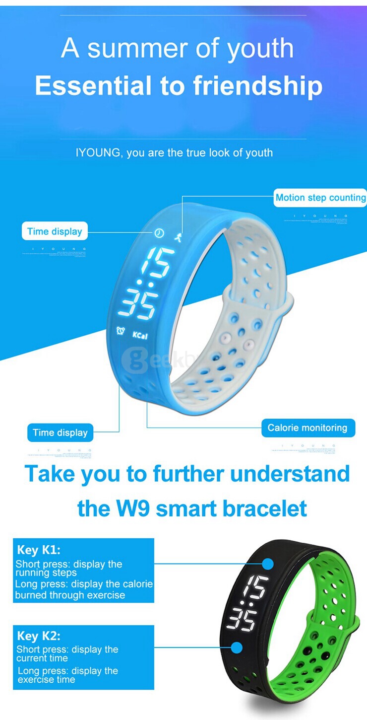 W9 Smart Bracelet Bluetooth 4.0 Wristband IP67 Waterproof Fitness Activity Tracker Pedometer Alarm Clock - Orange