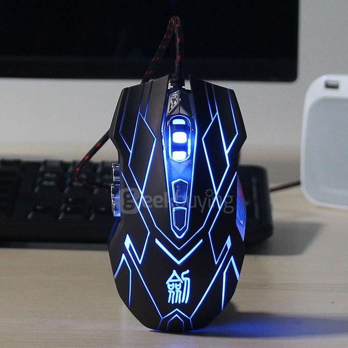 Jianshengyizu JS-X9 10 Key 500-1200-2400-3200DPI 4 Modes USB Wired LED Gaming Mouse - Brown Black