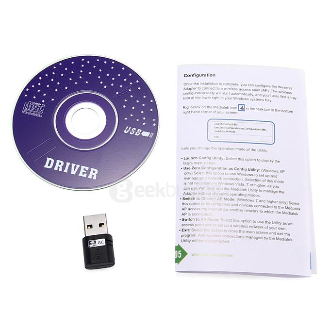 AC600 UNT-W01 2.4G/5G Wireless Dual Bands Mini USB Adapter Network WiFi Dongle for Windows - Black
