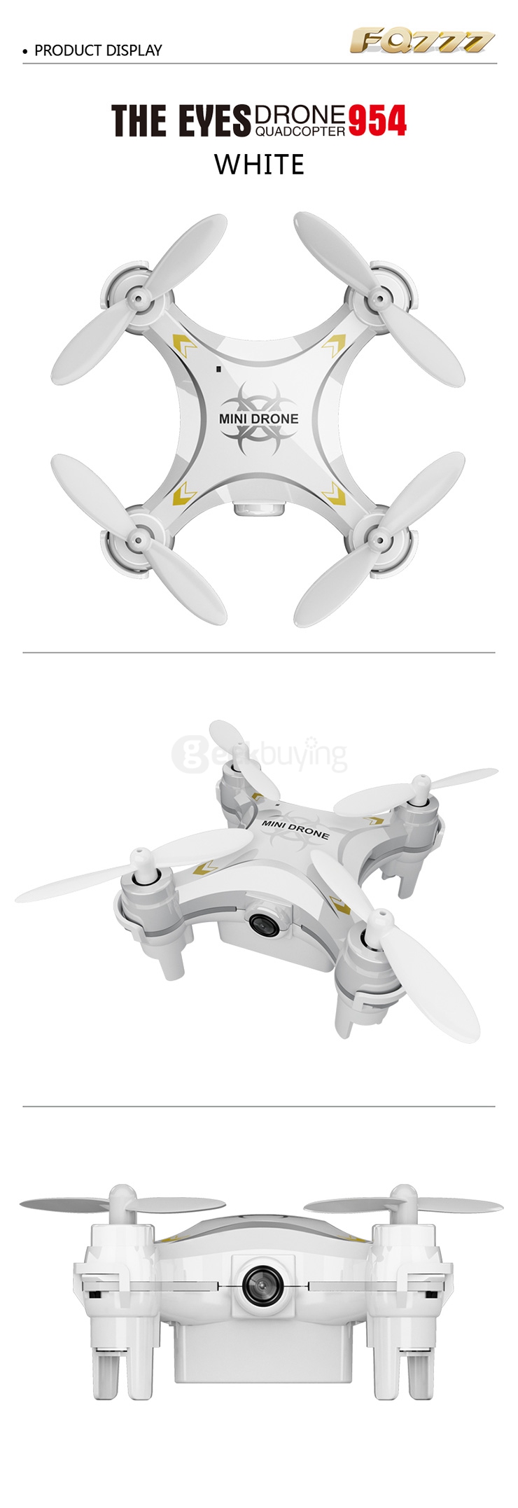 FQ777- 954 WIFI FPV 0.3MP Camera 4CH 6Axis APP Control MINI Quadcopter RTF- White