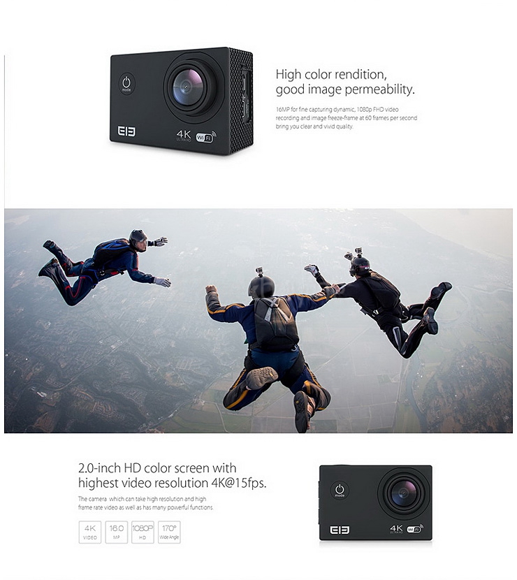 ELEPHONE ELE CAM Exployer WIFI Allwinner V3 2.0 Inch TFT LCD 4K 15FPS Waterproof Action Sport Camera - Gold