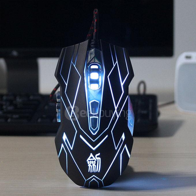Jianshengyizu JS-X9 10 Key 500-1200-2400-3200DPI 4 Modes USB Wired LED Gaming Mouse - Brown Black