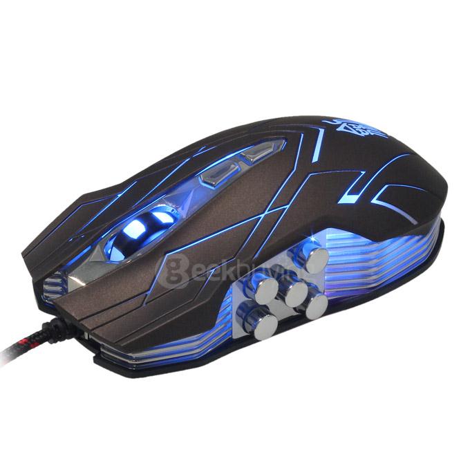 Jianshengyizu JS-X9 10 Key 500-1200-2400-3200DPI 4 Modes USB Wired LED Gaming Mouse - Brown Black