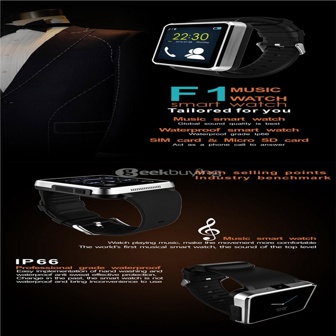 F1 MTK6260A Bluetooth Smart Watch GSM Phone Waterproof Wristwatch Sync Call SMS Pedometer Camera for Smartphone - Silver