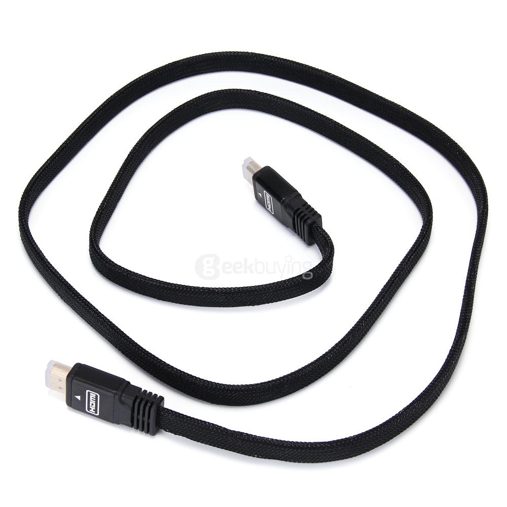 5M Nylon Mesh Flat Wire Version 1.4 HDMI to HDMI Male to Male HD Copper Cable - Black