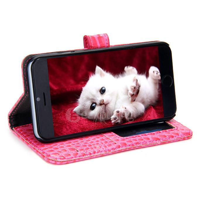 Luxury Crocodile PU Wallet Stand Leather Case For Apple iPhone 6 4.7inch - Rose