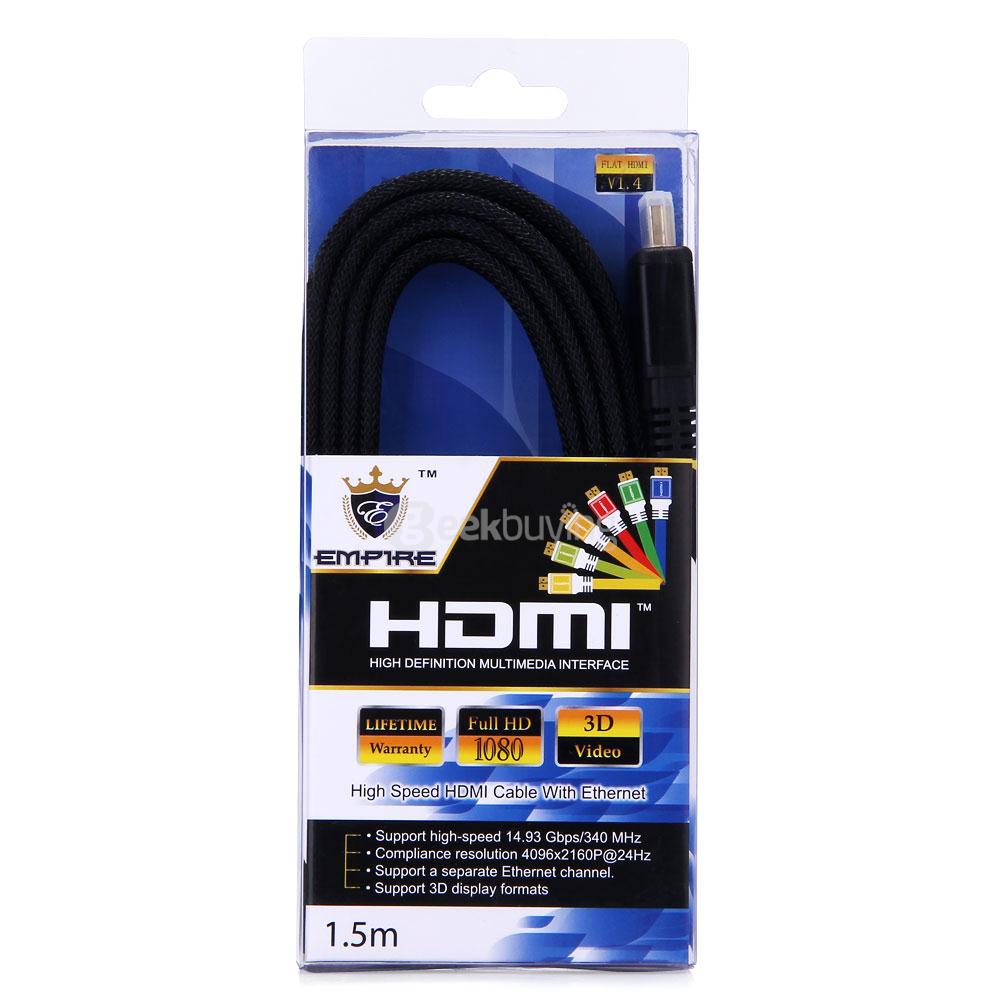 5M Nylon Mesh Flat Wire Version 1.4 HDMI to HDMI Male to Male HD Copper Cable - Black