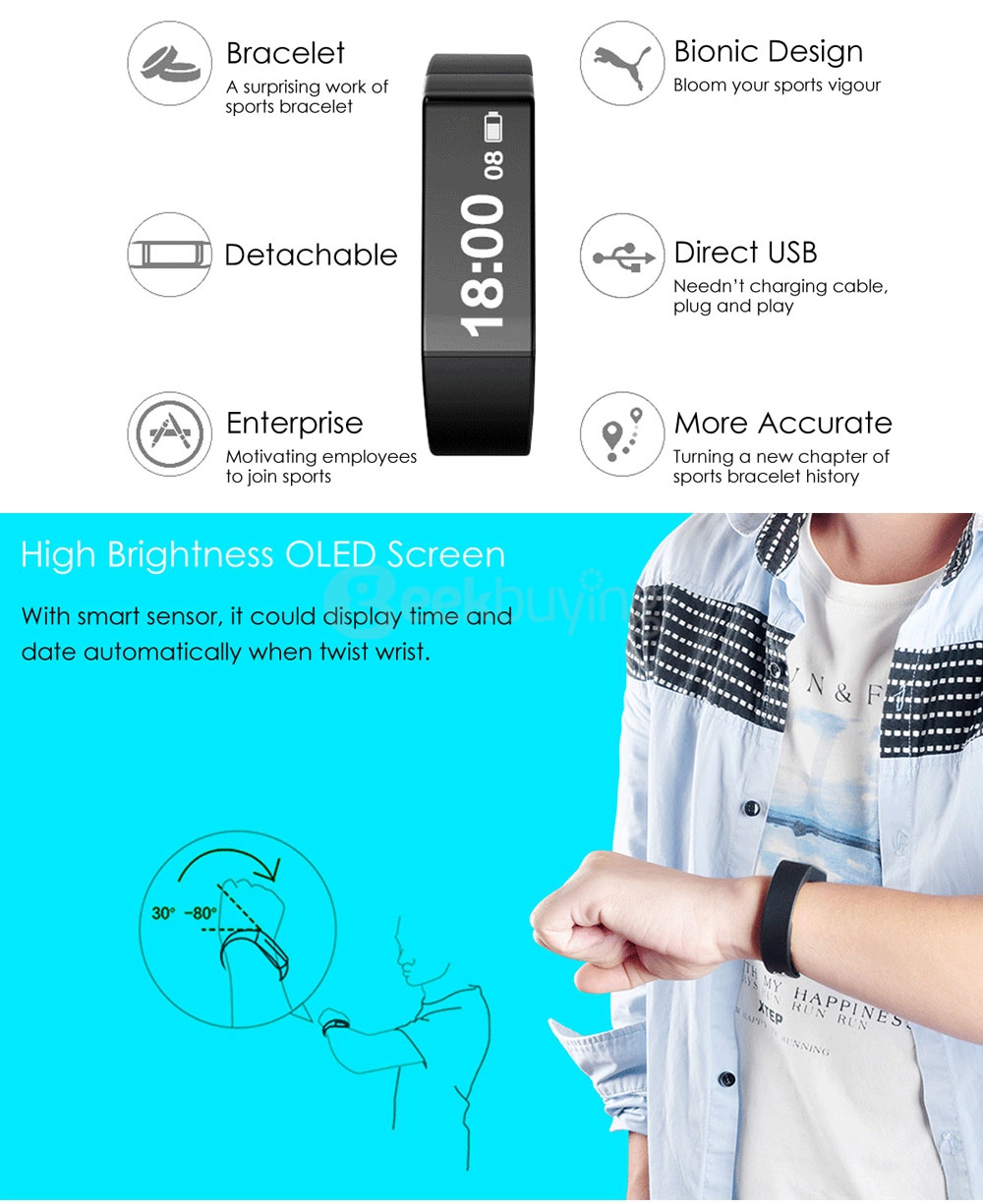 Vidonn X6S Smart Bracelet Bluetooth 4.0 IP65 Detachable Dial Wristband Sports Fitness Tracker Sleep Monitor Sync Data - Purple