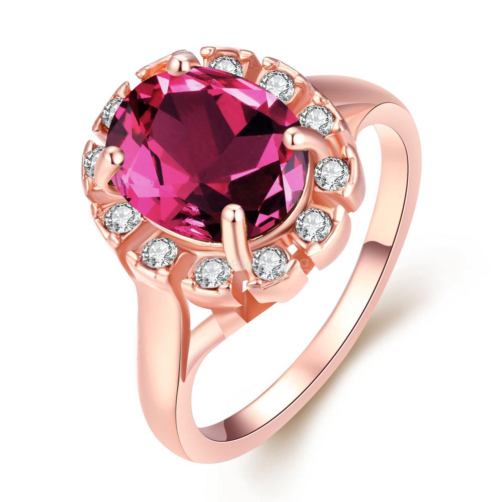 AKR014-B-5 Fashionable Roze Gold Plated Zircon Colorful Personalized Oval Inlaid Ring - Size 5