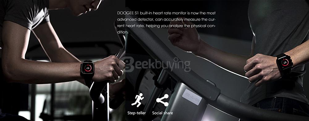 DOOGEE S1 1.54inch IP67 Android 4.4 3G Smartwatch Phone MTK6572 Dual Core GPS Heart Rate Monitor WiFi 5.0MP - Black