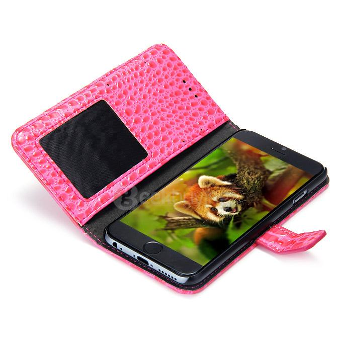 Luxury Crocodile PU Wallet Stand Leather Case For Apple iPhone 6 4.7inch - Rose