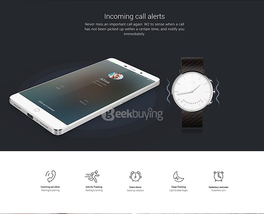 Elephone W2 Smart Watch Rhonda 762 Movement Sapphire Crystal Glass Bluetooth 4.0 IP53 Smartwatch Fitness Tracker - Silver