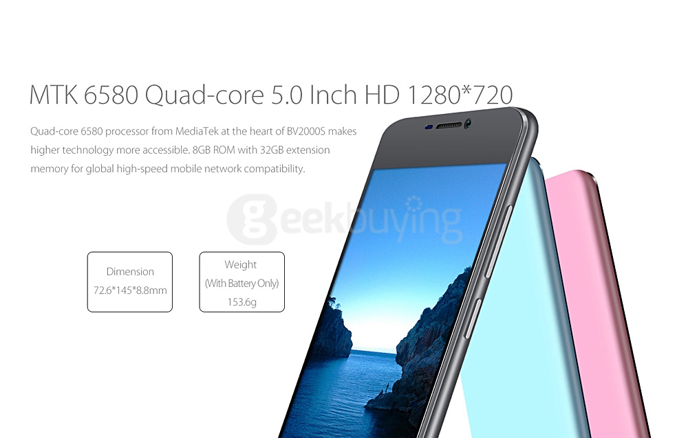 Blackview BV2000S 3G Smartphone 5.0inch HD Screen MT6580 Quad Core Android 5.1 1GB RAM 8GB ROM Smart Wake - Green