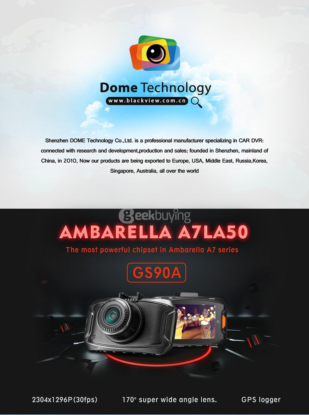 GS90A 2.7inch LCD Ambarella A7LA50 5.0MP Full HD 1080P 170 Degree Wide-angle Lens Car DVR Dashcam HDR G-Sensor GPS