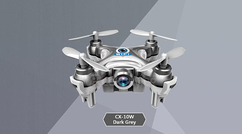 Cheerson CX-10W CX10W Mini Wifi FPV 0.3MP Camera LED 3D Flip 2.4G 4CH 6 Axis RC Quadcopter BNF - Light Gra