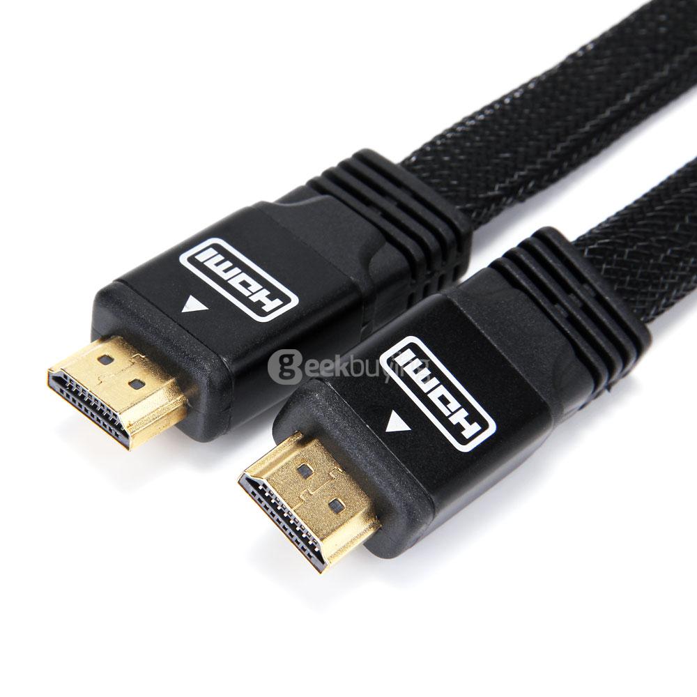 5M Nylon Mesh Flat Wire Version 1.4 HDMI to HDMI Male to Male HD Copper Cable - Black