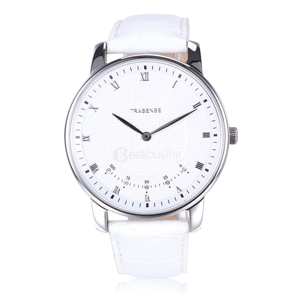 TRASENSE TS-H01 Bluetooth Smartwatch with Leather Strap Fitness Tracker Call Reminder Smart Alarm for Android iOS - White
