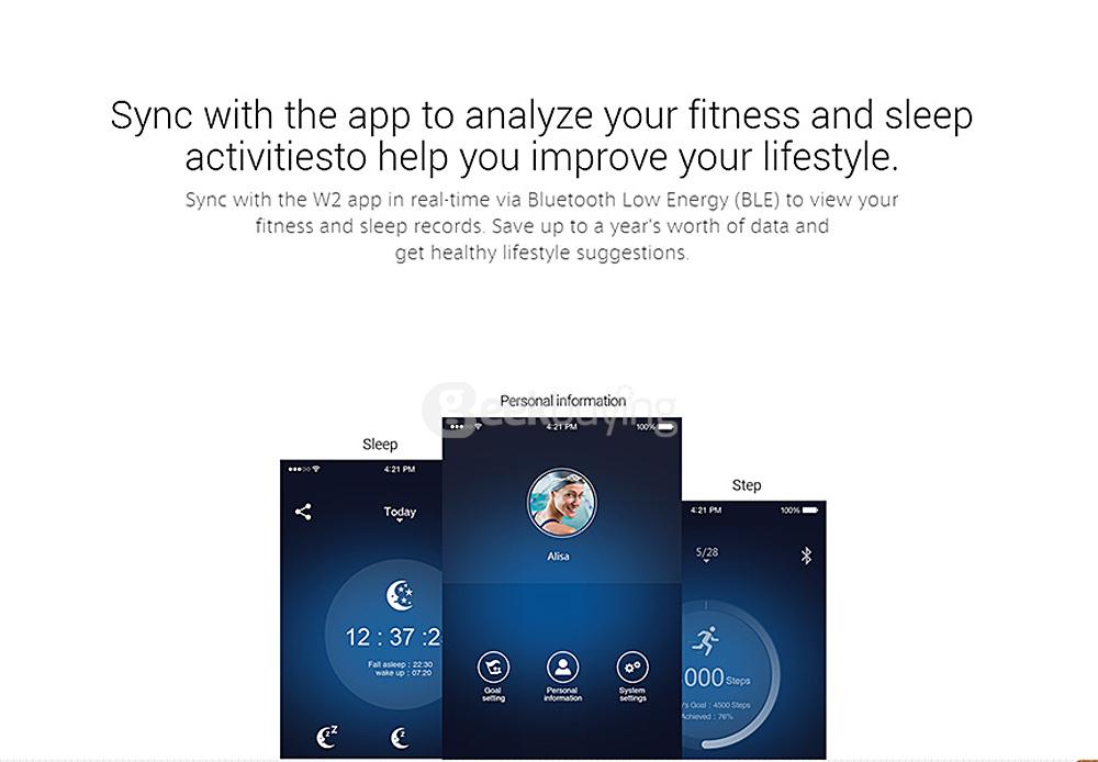 Elephone W2 Smart Watch Rhonda 762 Movement Sapphire Crystal Glass Bluetooth 4.0 IP53 Smartwatch Fitness Tracker - Silver