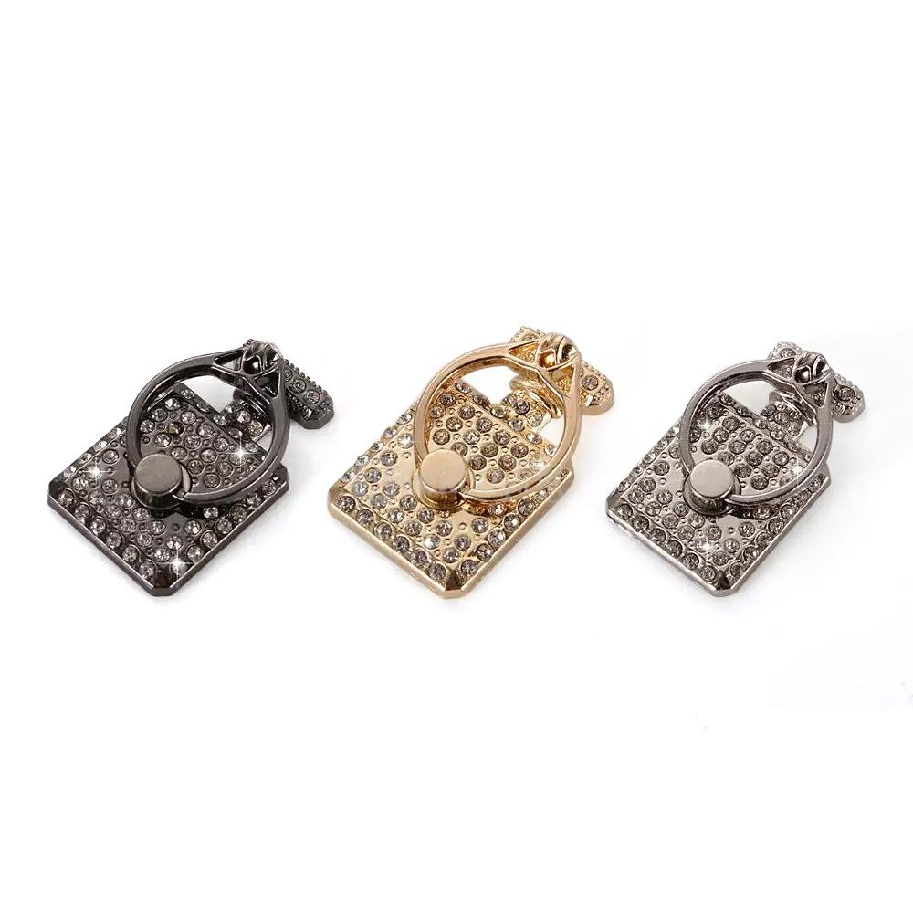 Stylish Metal Ring Shape Phone Holder Stand Creative Square Shape Smartphone Holder for iPhone Samsang HTC Sony ASUS Xiaomi OnePlus Phones - Black