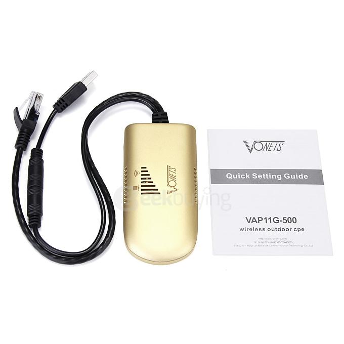 Vonets VAP11G-500 300Mbps Wireless Repeater for PC Camera TV WiFi Adapter 500 Meters Distance - Gold